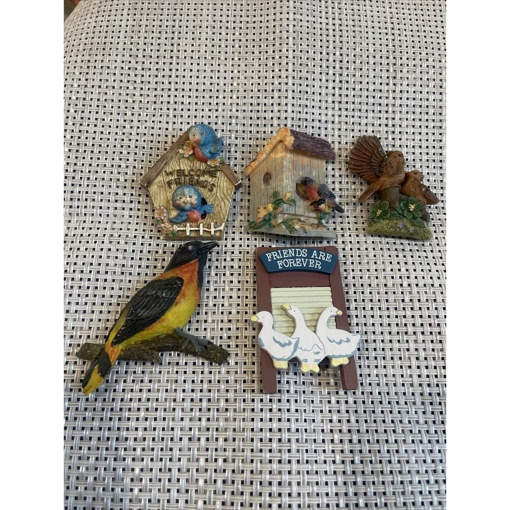 Lot of 5 Vintage Refrigerator Bird Magnets